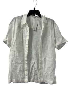 NWT James Perse Men's White Linen Short-Sleeve Button-Up Shirt